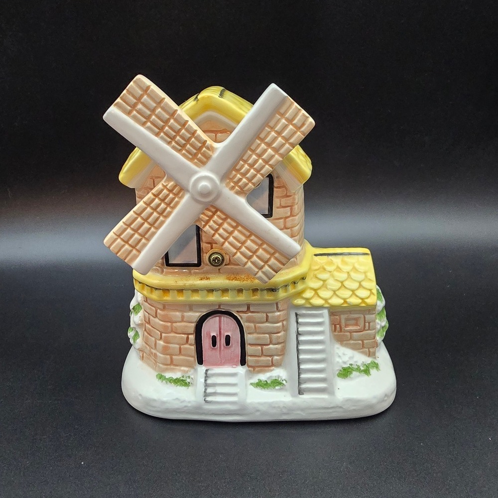 Vintage Windmill Music Box Ceramic Figurine Japan